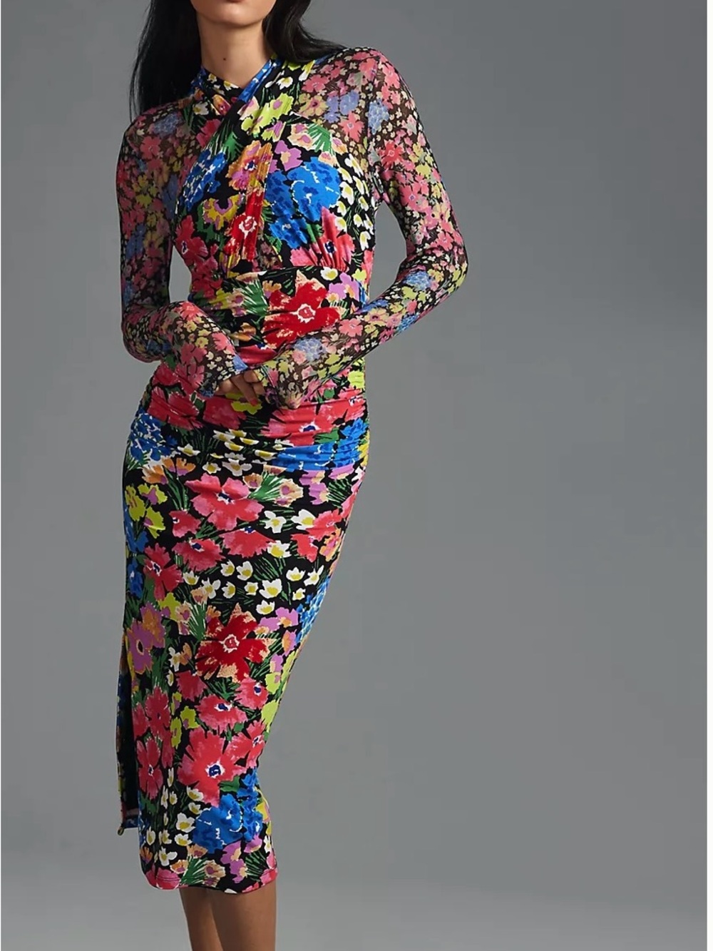 NWT Anthropologie Long-Sleeve Midi Dress in Multicolor S